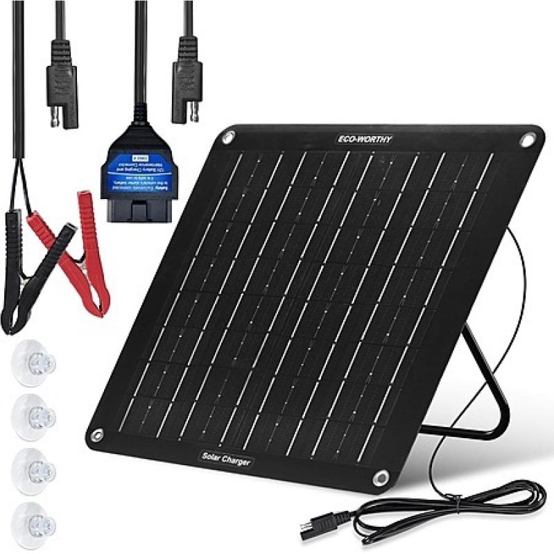 ECO-WORTHY 10W Solar Car Battery Charger Maintainer with OBD-II Cable - Affordable & Efficient