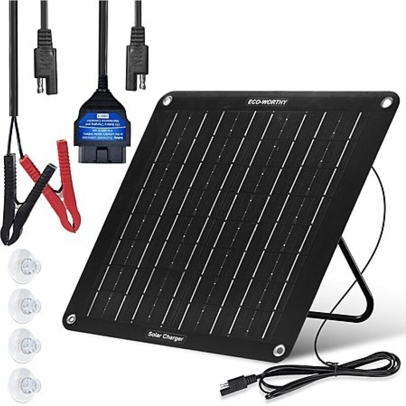 ECO-WORTHY 10W Solar Car Battery Charger Maintainer with OBD-II Cable - Affordable & Efficient