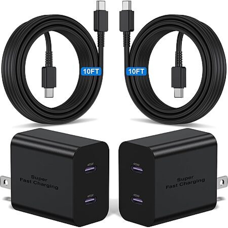 Affordable 45W Dual Port USB-C Charger Set with Long Cables