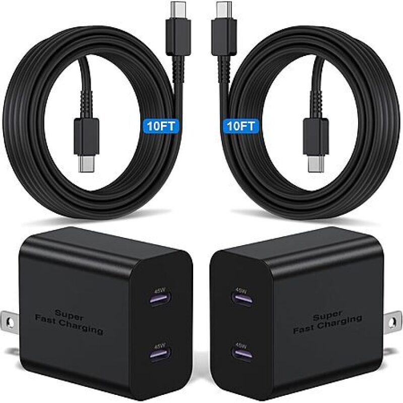 Affordable 45W Dual Port USB-C Charger Set with Long Cables