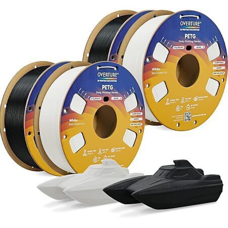 Premium 4-Pack 1-kg Overture PETG Filament - Durable 3D Printing Solution