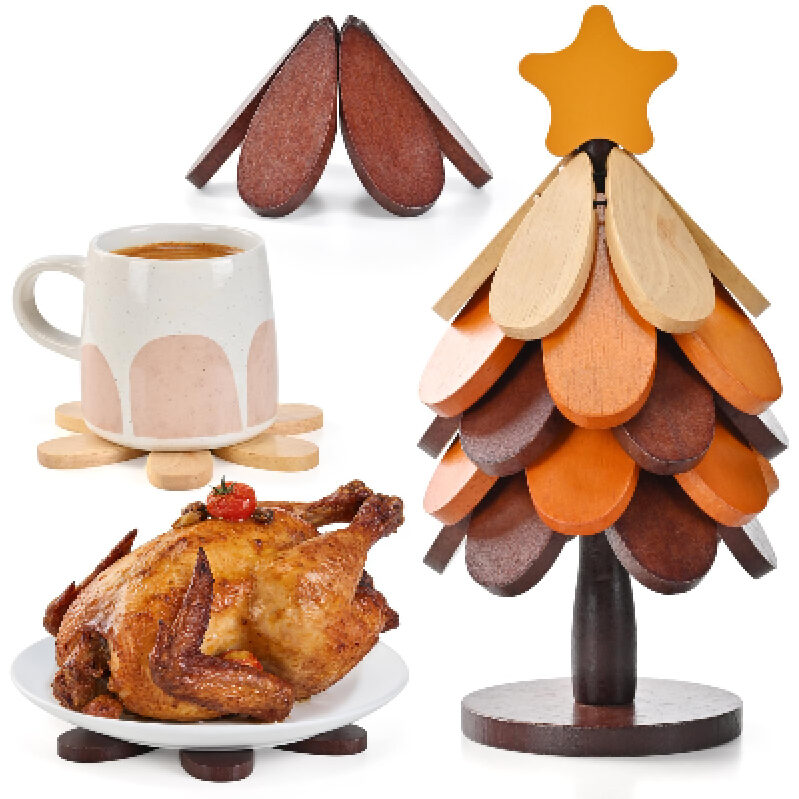 Elegant Wooden Coaster Set - 5 Pieces for Modern Kitchens