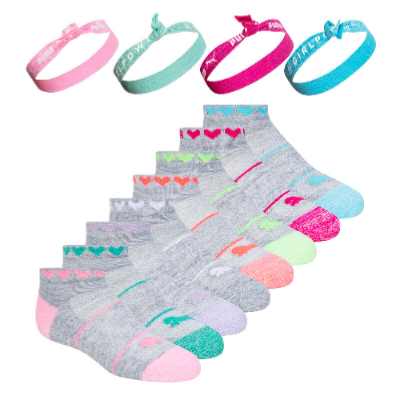 PUMA Girls' Low-Cut Socks 8 Pairs + Headbands 4 Sets