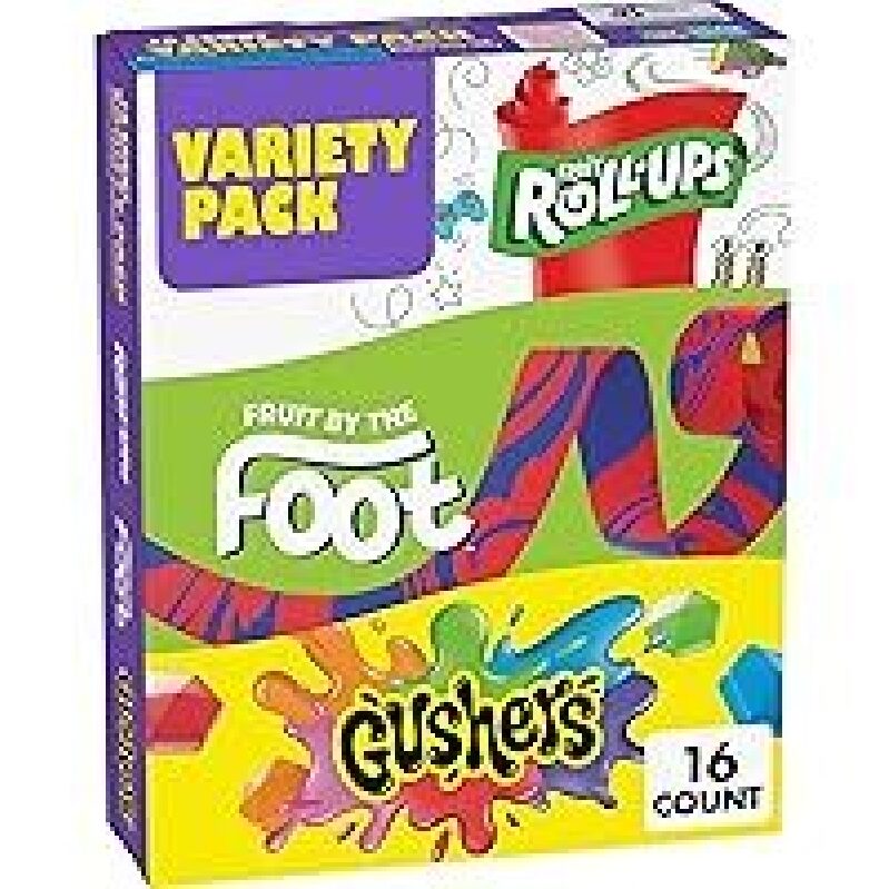 16-Count Fruit Roll-Ups, Fruit by the Foot, Gushers Variety Pack - Tasty Snack Variety