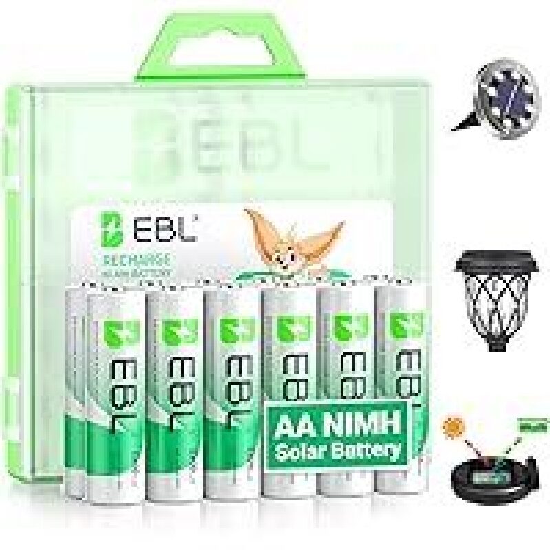 EBL 1300mAh 1.2V Solar AA Rechargeable Batteries 12-Pack - Long-Lasting Power for All Your Devices