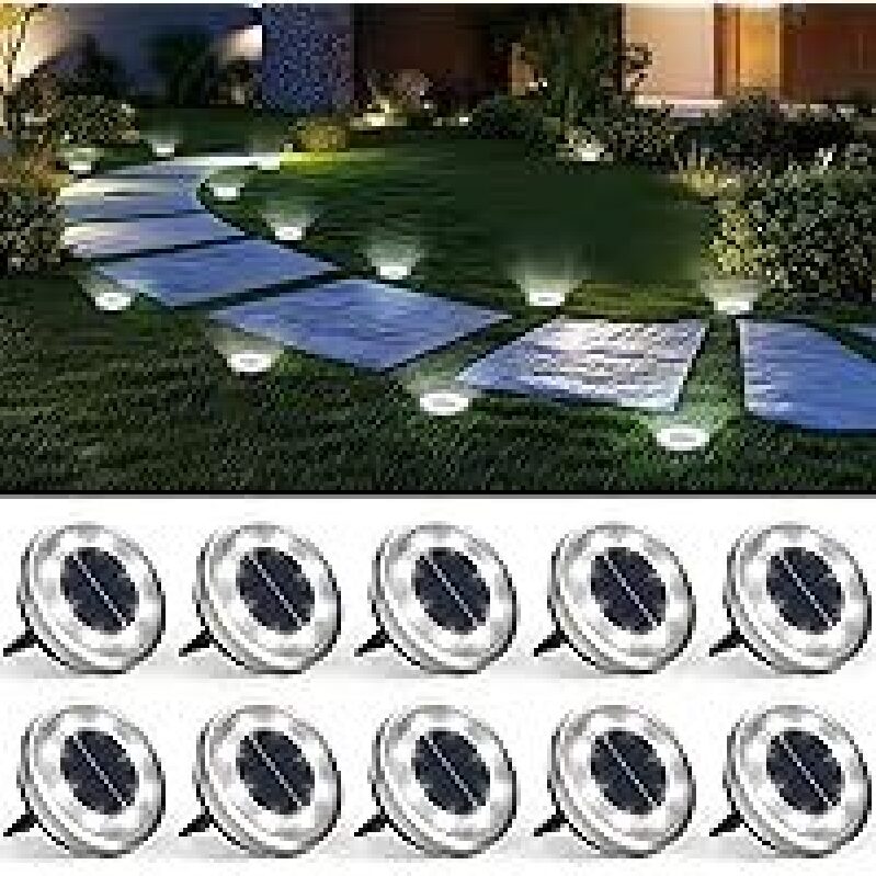 10-Pack Solar Ground Lights Outdoor Waterproof - Automatic Dusk-to-Dawn Garden Lights