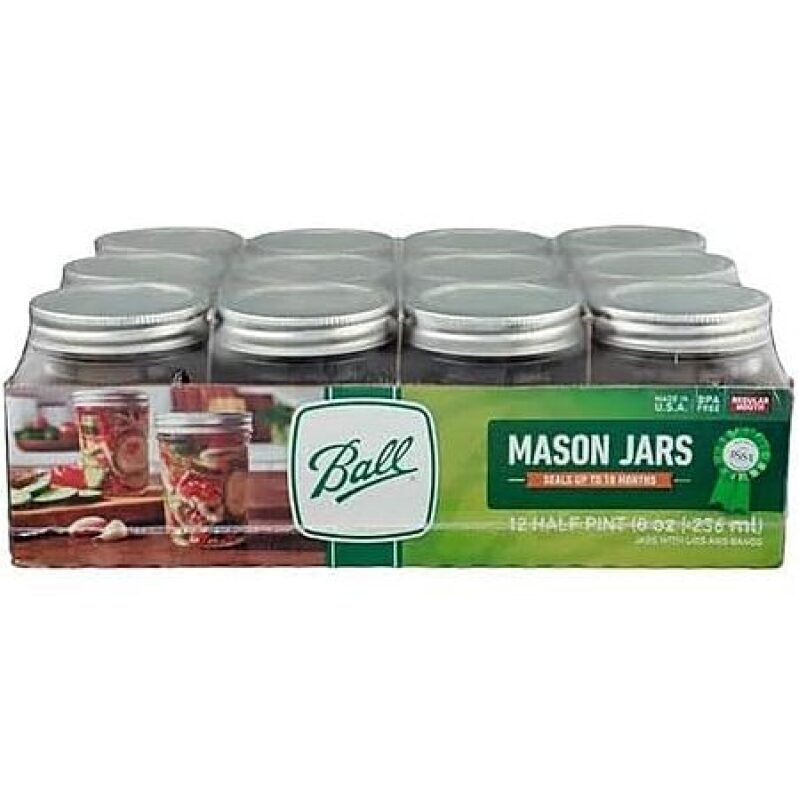 Ball 8-Oz Regular Mouth Mason Jars - 12-Pack with Lids & Bands