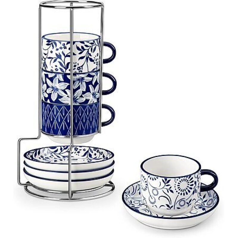 Elegant vancasso Porcelain Stackable Cups & Saucers Set with Stand