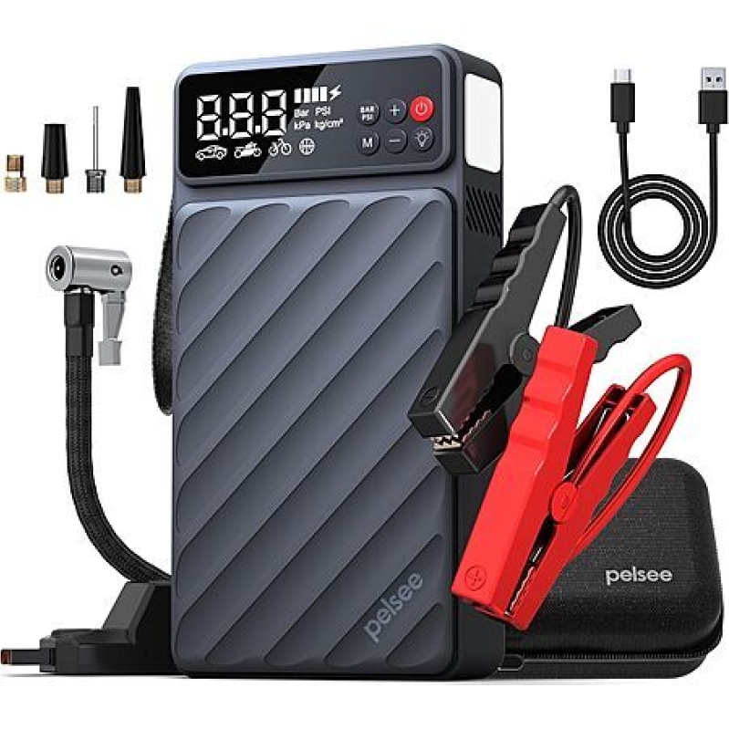 Pelsee 3500A/20000mAh Portable Car Jump Starter w/ Air Compressor