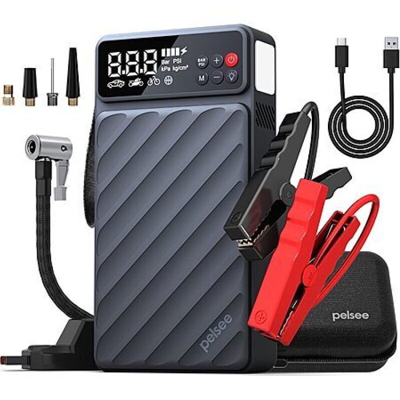Pelsee 3500A/20000mAh Portable Car Jump Starter w/ Air Compressor