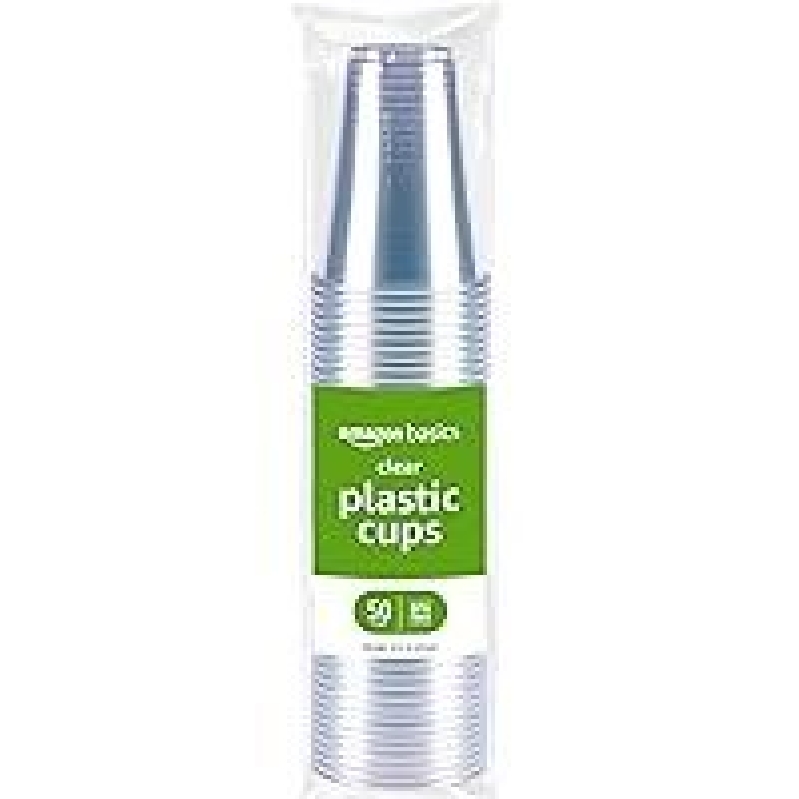 Amazon Basics 50-Count Disposable Clear Plastic Cups 16oz - BPA Free, Easy-Grip
