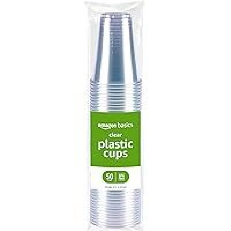 Amazon Basics 50-Count Disposable Clear Plastic Cups 16oz - BPA Free, Easy-Grip