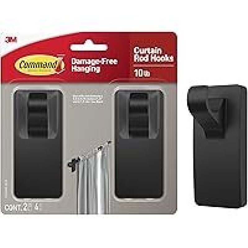 Command 10lb Matte Black Curtain Rod Hooks - 2 Hooks and 4 Strips