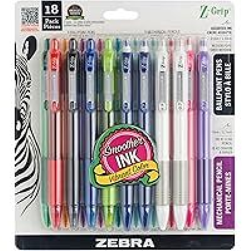 Zebra Z Grip Retractable Ballpoint Pen Set - 18-Piece Assortment