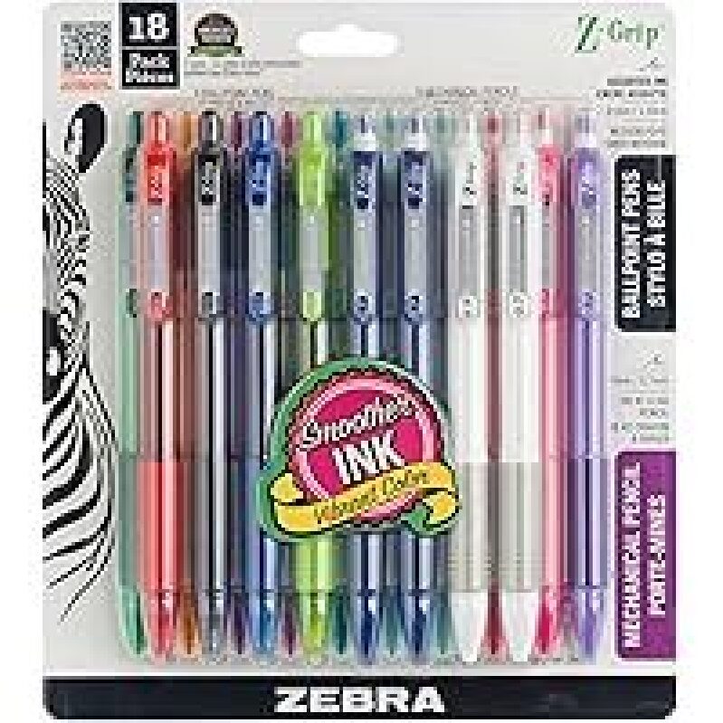Zebra Z Grip Retractable Ballpoint Pen Set - 18-Piece Assortment