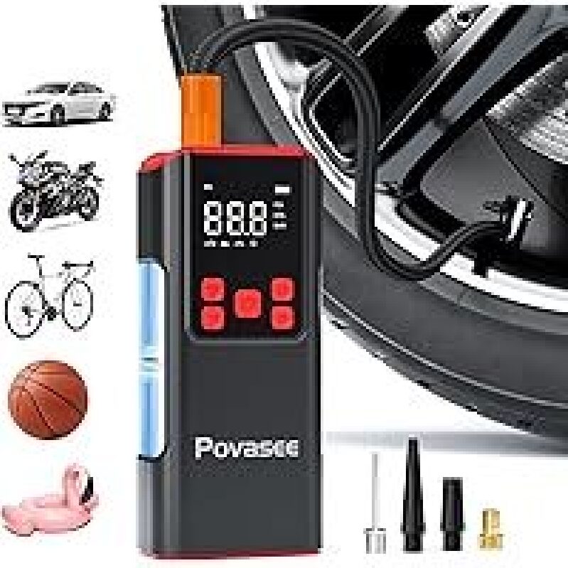 Povasee A8 150PSI Tire Inflator - Portable Air Compressor for Cars, Bikes & More