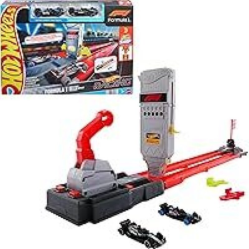 Hot Wheels Race Formula 1 Grid Start Track Set with 2 Die-Cast Cars