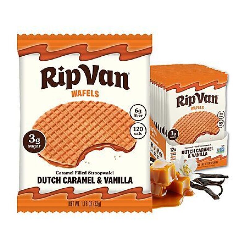 Affordable 12-Pack Rip Van Wafels - Dutch Caramel & Vanilla Filled Stroopwafel Snacks