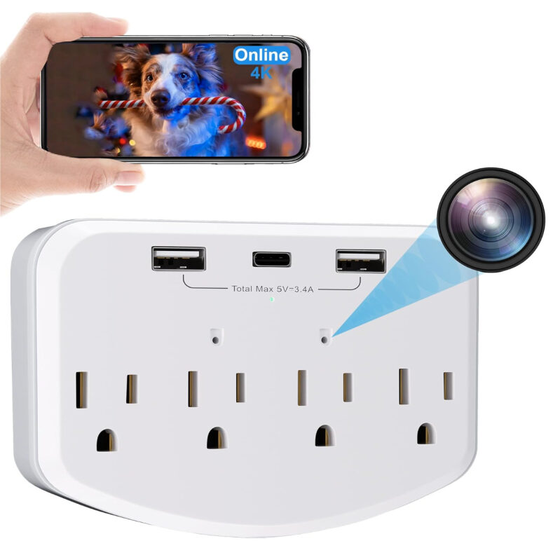 Kestanlora 1080P WiFi Smart Plug with Hidden Camera - 4-in-1 Outlet, USB Charging, and Motion Detection