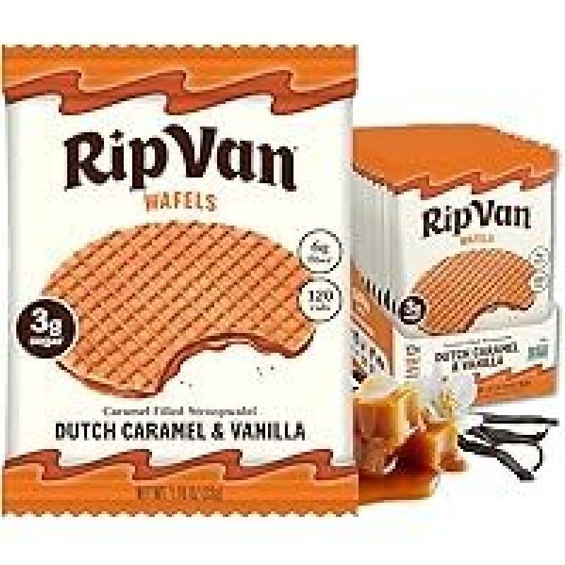 Rip Van Wafels Dutch Caramel & Vanilla Stroopwafels - Healthy Snack with Only 3g of Sugar