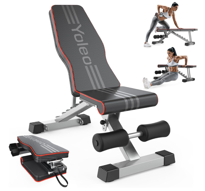 Yoleo Full-Body Workout Bench - Adjustable Incline, Decline, and Flat
