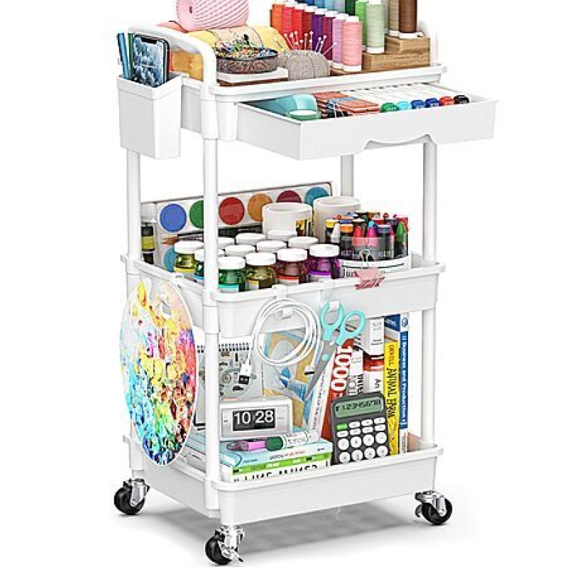 Affordable and Efficient 3-Tier Rolling Storage Cart with Drawers and Lockable Wheels