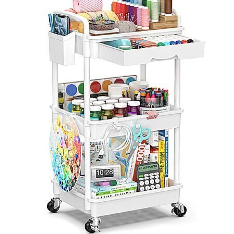 Affordable and Efficient 3-Tier Rolling Storage Cart with Drawers and Lockable Wheels