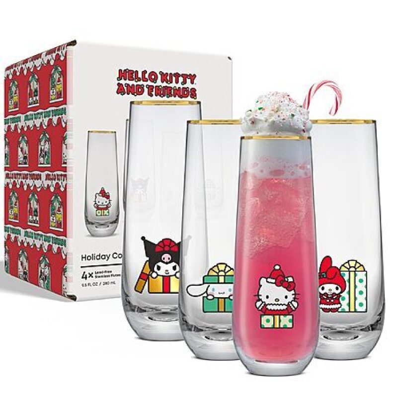 JoyJolt Hello Kitty Holiday Stemless Flutes - Festive Fun for Every Sip
