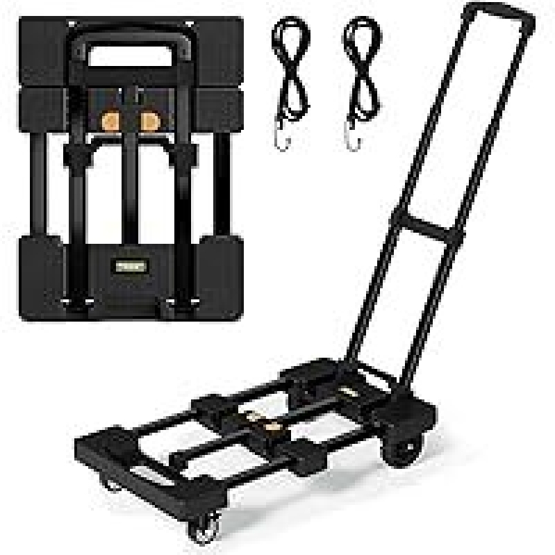 Portable Folding Hand Truck - Heavy Duty, Quiet Wheels, Extendable Deck