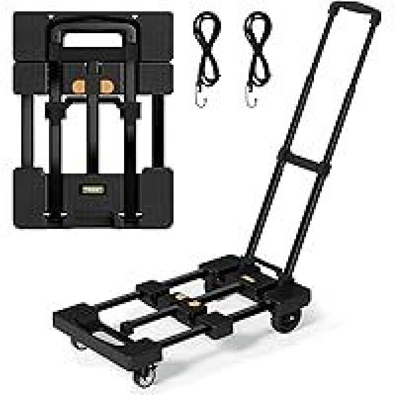 Portable Folding Hand Truck - Heavy Duty, Quiet Wheels, Extendable Deck