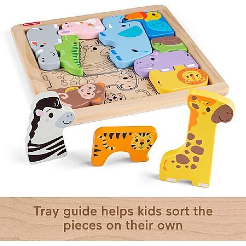 Fisher-Price Wood Animal Puzzle Shape-Sorting Toy - Fun & Learning