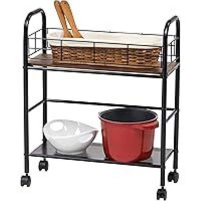 Multi-Purpose 2-Tier Kitchen Rolling Cart with Lockable Wheels