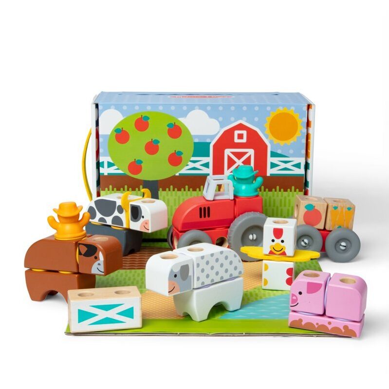 Melissa & Doug Blockables Farm Snap and Play Building Blocks - Durable Wooden Toys