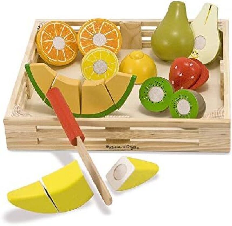 Melissa & Doug Wooden Play Food Cutting Fruit Set - Educational & Fun for Kids