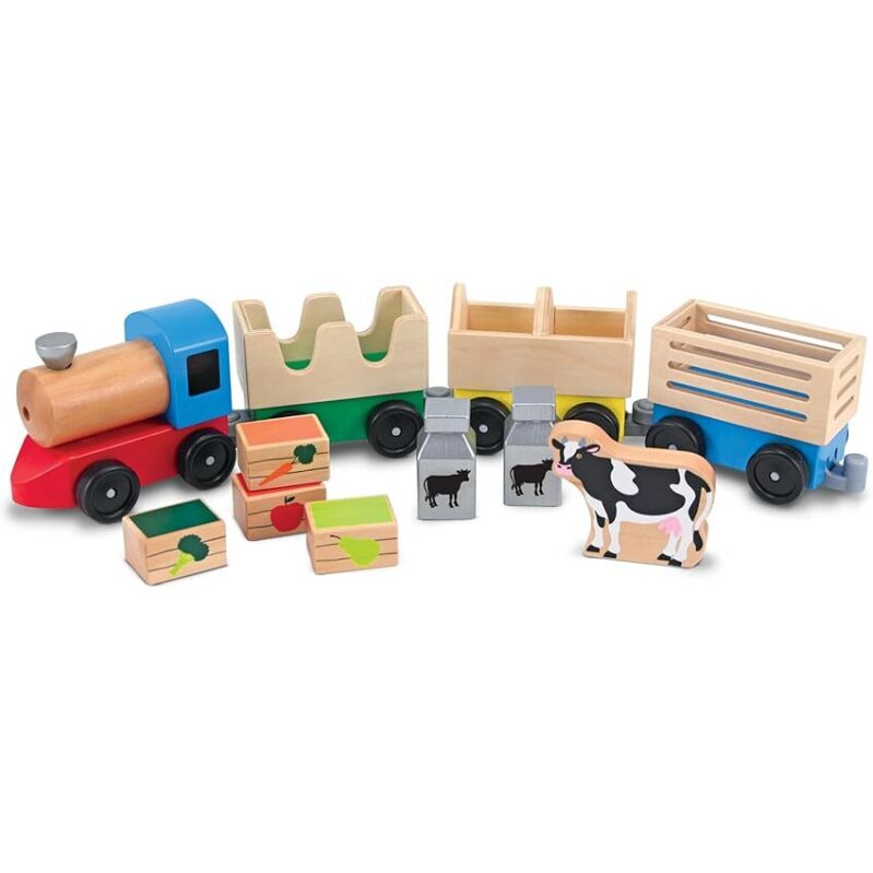 Melissa & Doug Wooden Farm Train Set Classic Toy - Durable & Educational