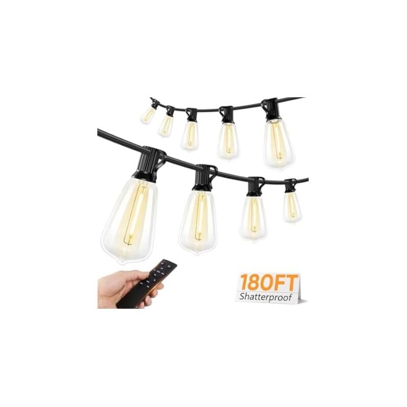 Brightever 180FT LED Outdoor String Lights with Remote - Durable, Energy-Efficient, and Easy to Install