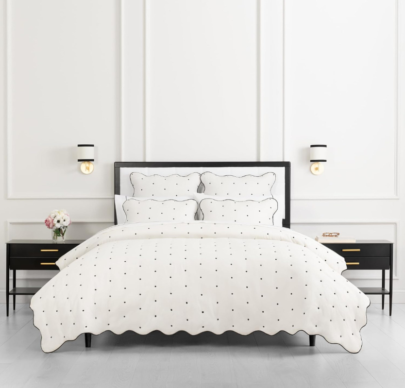 Spring Sale: Kate Spade New York Wave Edge Cotton Bedding Set, Full/Queen Size, Marshmallow Color, 40% Off