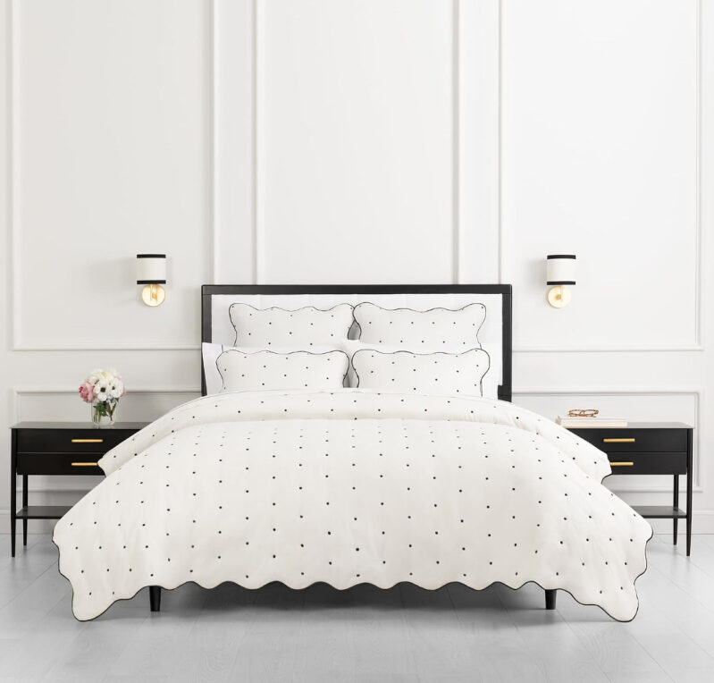 Spring Sale: Kate Spade New York Wave Edge Cotton Bedding Set, Full/Queen Size, Marshmallow Color, 40% Off