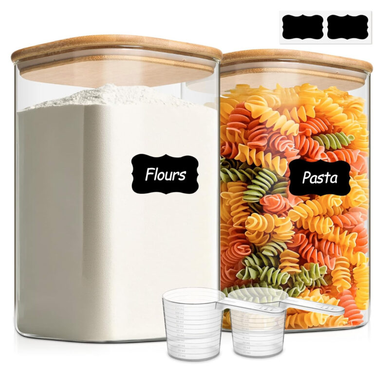 ComSaf 1.2 Gallon Wide Mouth Glass Storage Jars 2-Pack - 4.6 Quarts Large Capacity, Ideal for Rice, Flour, Sugar, Cereals, Cookies & Coffee