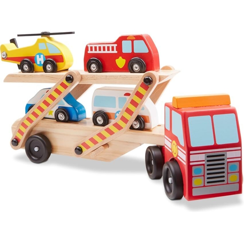 Melissa & Doug Emergency Vehicle Carrier Wooden Truck w/4 Rescue Vehicles
