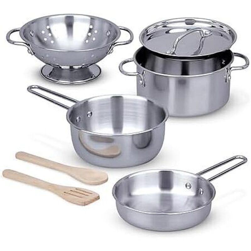 Melissa & Doug Stainless Steel Pots & Pans Kids Kitchen Play Set