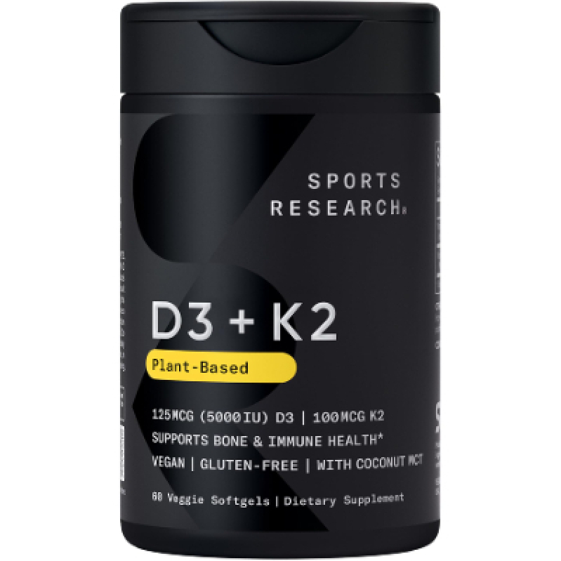 Sports Research Vitamin D3+K2 Coconut Oil Softgels - 60 Count