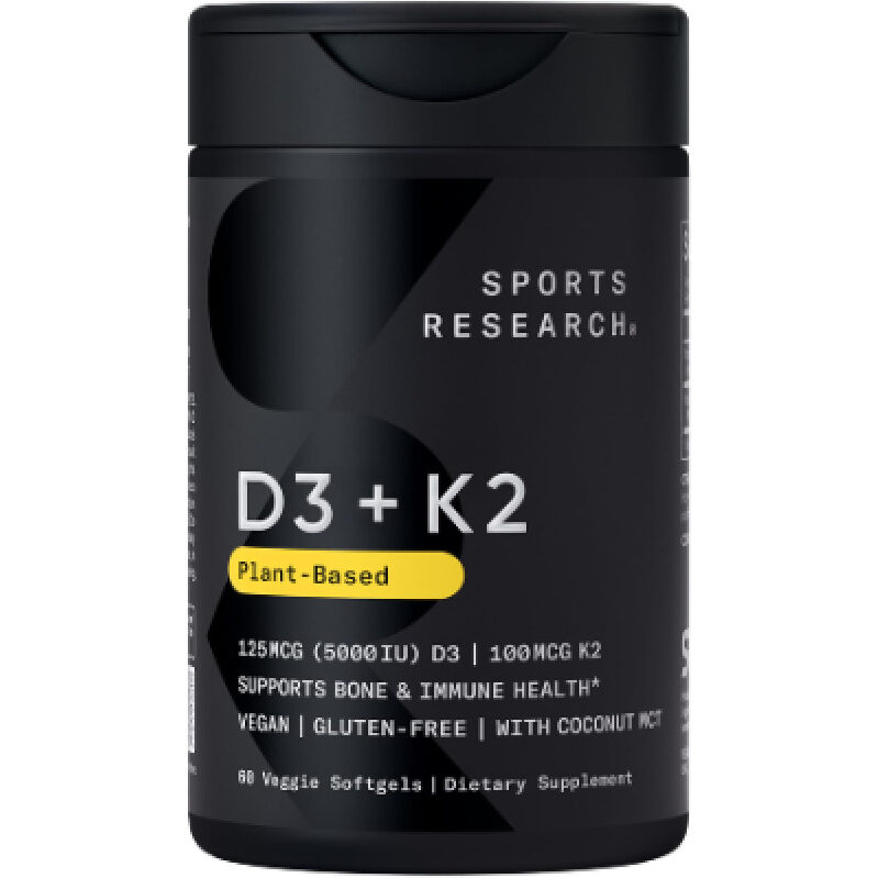 Sports Research Vitamin D3+K2 Coconut Oil Softgels - 60 Count