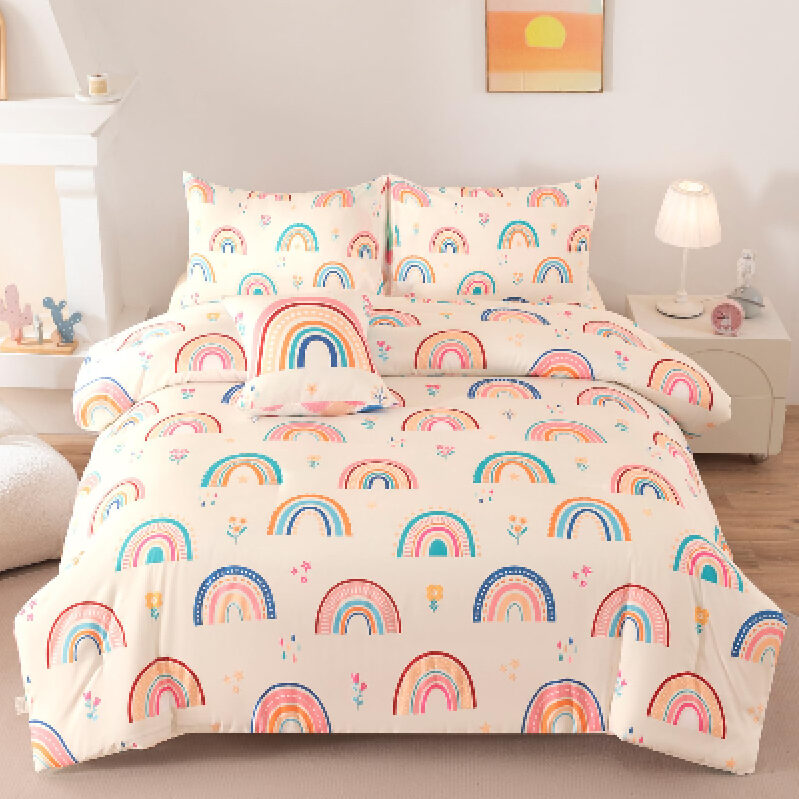 Vibrant Rainbow Hearts Bedding Set for Kids - Twin Size