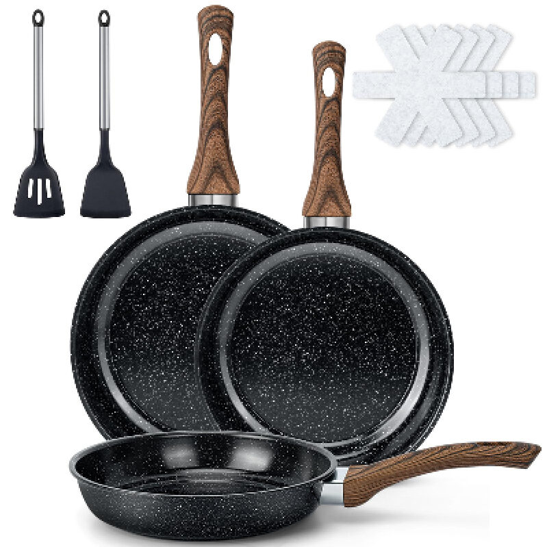 9-Piece Non-Stick Frying Pan Set with Wooden Handles