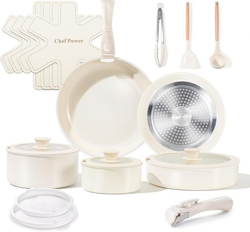 Chef Power Ceramic Cookware Set Non Toxic with Detachable Handles