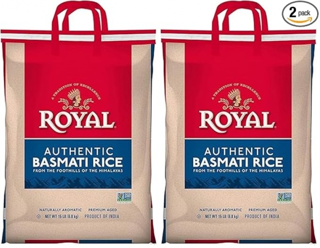 Authentic Royal Basmati White Rice, 15 lbs (Pack of 2) - Premium Quality Indian Rice