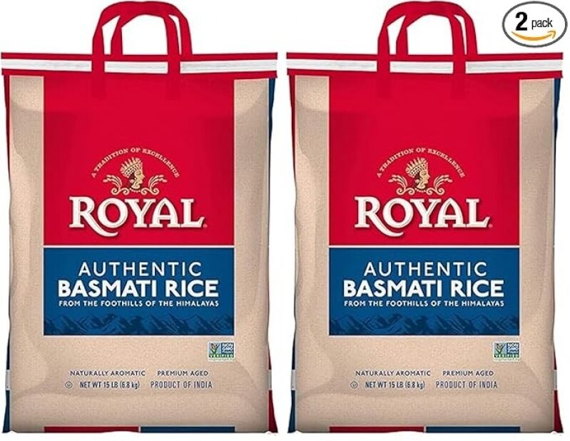 Authentic Royal Basmati White Rice, 15 lbs (Pack of 2) - Premium Quality Indian Rice