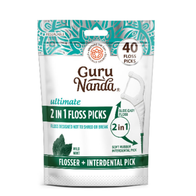 GuruNanda Ultimate 2-in-1 Floss Picks - 40 Count Pack