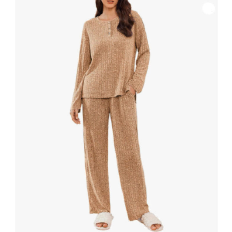 Ekouaer Women's Ribbed Knit Homewear Set - Ultimate Comfort